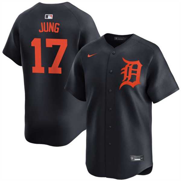 Men%27s Detroit Tigers #17 Jace Jung Black 2024 Alternate Limited Stitched Baseball Jersey Dzhi
